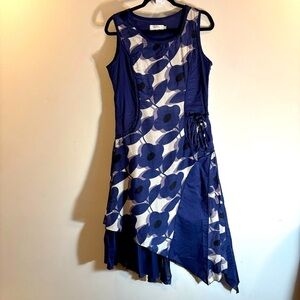 PILE OU FACE Sz T2 (US L estimated) Floral Midi Dress Asymmetrical Silk Blend
